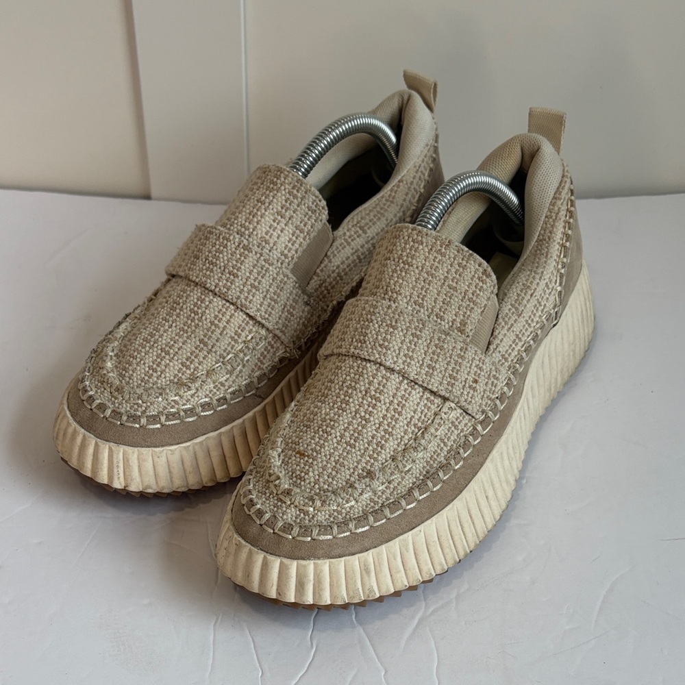 Dolce Vita Tan and Cream Tweed-like Platform Slip-on Sneakers